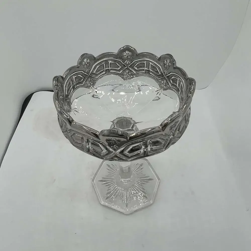 Vintage Athenia Clear Round Compote by Tiffin-Franciscan silver incrusted Bowl